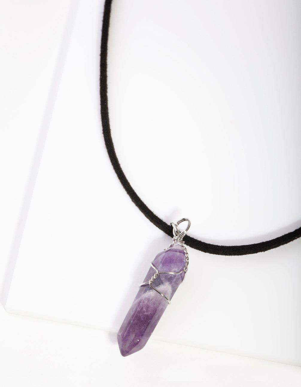Rhodium Wire Wrap Amethyst Stone Necklace