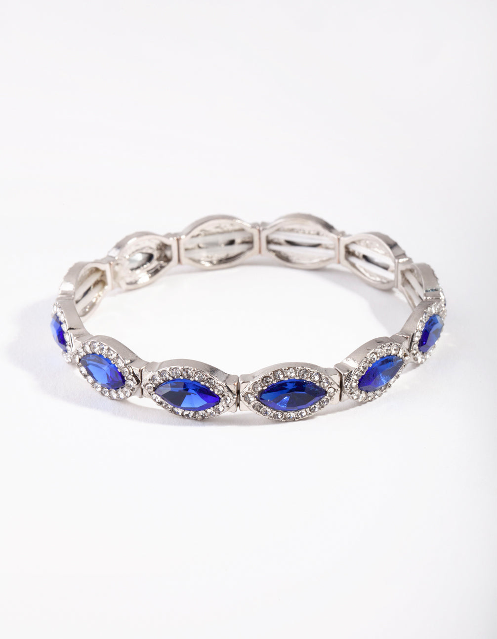 Rhodium Marquise Blue Stretch Bracelet
