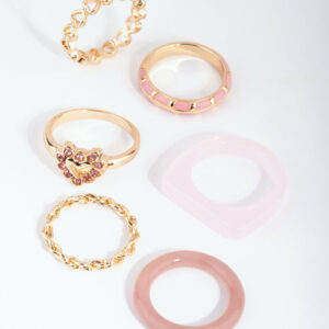 Pink Acrylic Heart Ring Pack