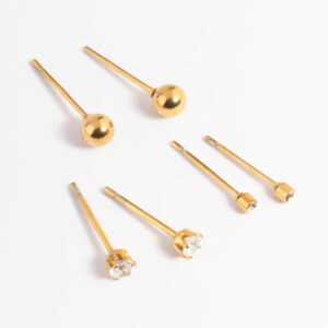 Stainless Steel Cubic Zirconia Plain Stud Earring Pack