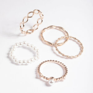 Rose Pearl & Twist Ring 5-Pack