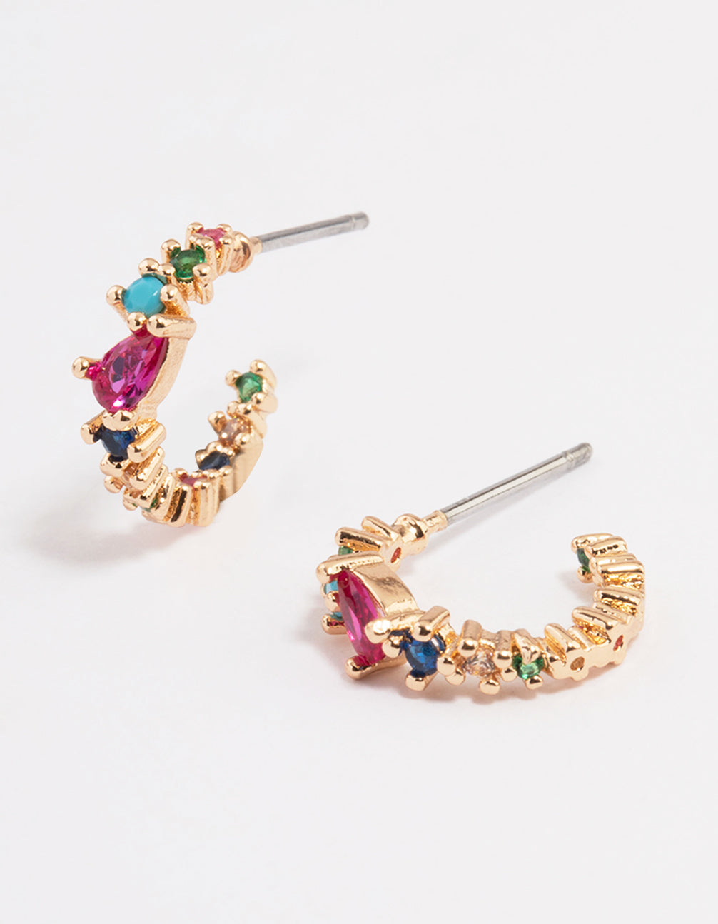 Rainbow Stone Hoop Earrings
