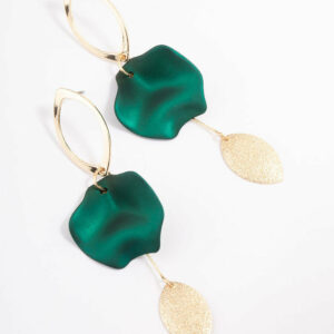 Green Open Marquise Petal Drop Earrings