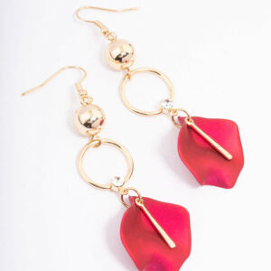 Pink Ball Circle Petal Drop Earrings