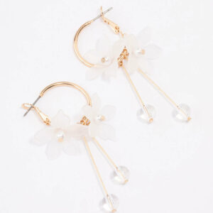 White Frosted Petal Stone Hoop Earrings