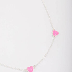 Pink Enamel Heart Chain Necklace