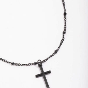 Black Classic Cross Ball Chain Necklace