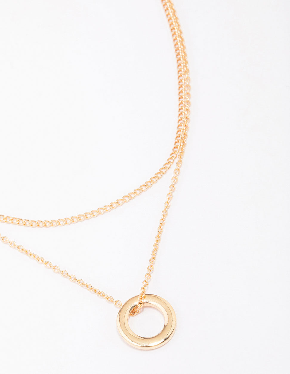 Double Chain Circle Pendant Layered Necklace