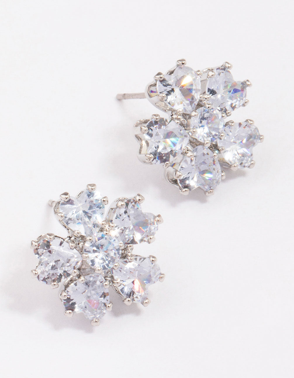 Rhodium Small Flower Stud Earrings
