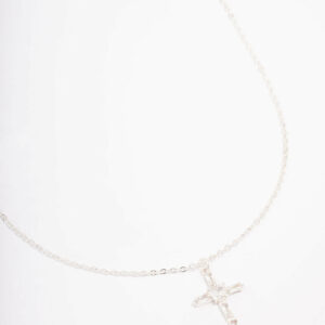 Cubic Zirconia Baguette Cross Pendant Necklace