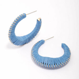 Blue Medium Fabric C-Shaped Hoop Earrings