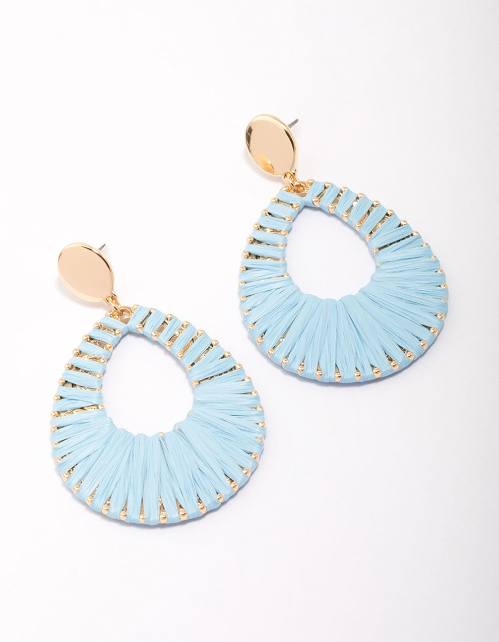 & Blue Raffia Oval Drop Earrings