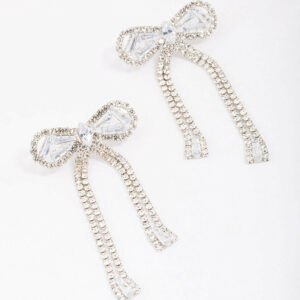 Rhodium Large Bow Drop Earrings