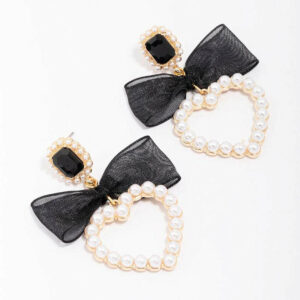 Pearl Bow Heart Drop Earrings