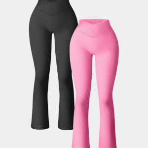 Ribbed Seamless High Waist Cross Over Bell Bottoms Leggings