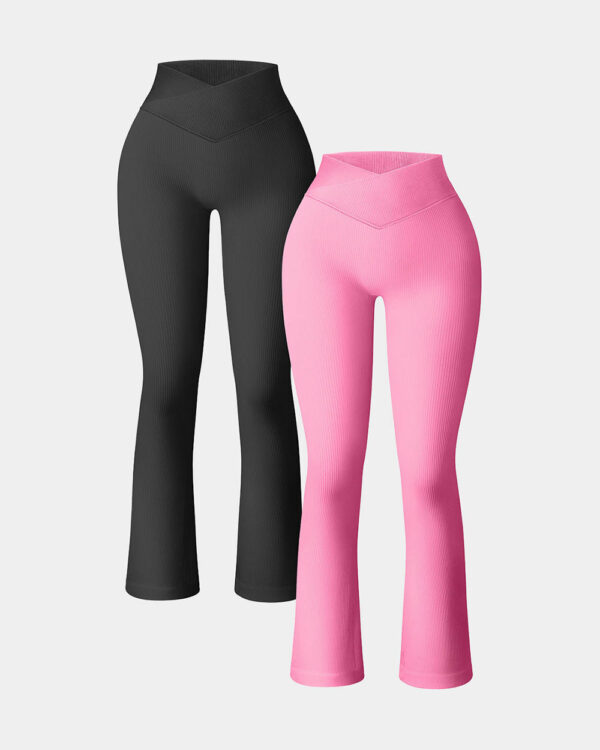 Ribbed Seamless High Waist Cross Over Bell Bottoms Leggings