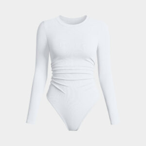 Ruched Crew Neck Long Sleeve Stretch Bodysuits