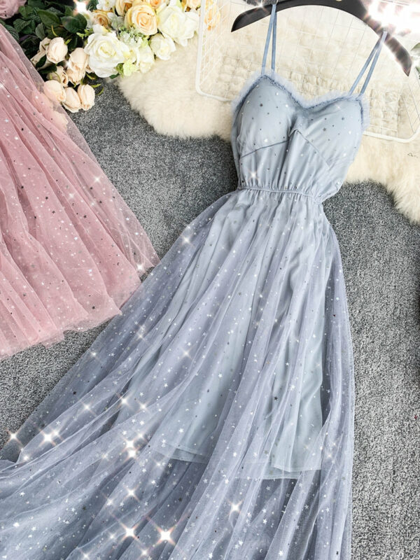 Cute A line Sleeveless Sequin Tulle Dress Beach Summer Holiday Dress P255 - Image 3